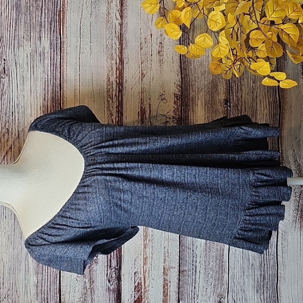 LUCKY BRAND NAVY BLUE FLUTTER SLEEVE ELASTIC NECKLINE PULLOVER TOP BLOUSE